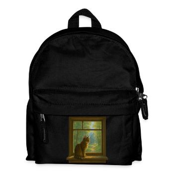 Katze am Fenster - Kinder Rucksack - Schwarz - Vorne