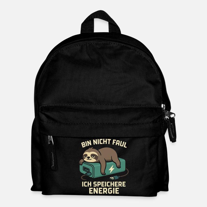 Faultier Spruch: Ich speichere Energie - Kinder Rucksack - Schwarz