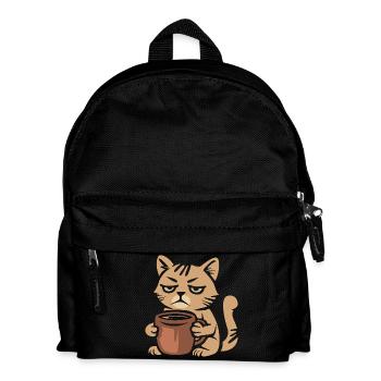 Müde Kaffeekatze – Lustiges Katzenmotiv - Kinder Rucksack - Schwarz - Vorne