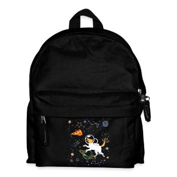 Cartoon Astronaut with Space and Pizza - Kids' Backpack - black - Front