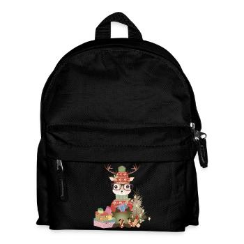 Deer with Christmas presents, glasses and hat - Kids' Backpack - black - Front