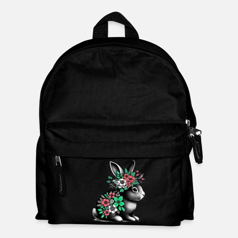 Hase mit Blumen - Kinder Rucksack - Schwarz