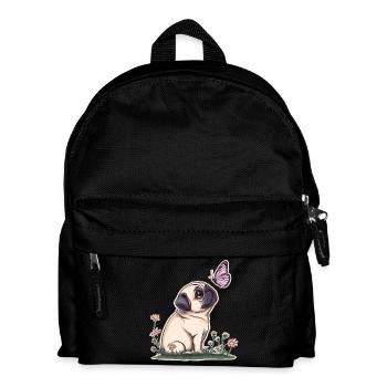 Pug with butterfly - Kids' Backpack - black - Front