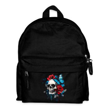 Totenkopf Totenschädel Schmetterling Rose Blume - Kinder Rucksack - Schwarz - Vorne