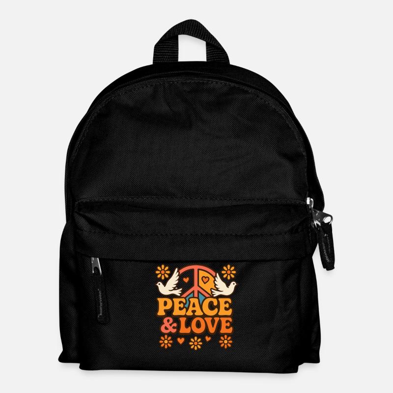 Retro Hippie Design mit Tauben und Peace Symbol - Kinder Rucksack - Schwarz