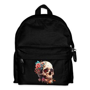 Crâne, crâne avec des fleurs - Sac à dos Enfant - noir - Devant