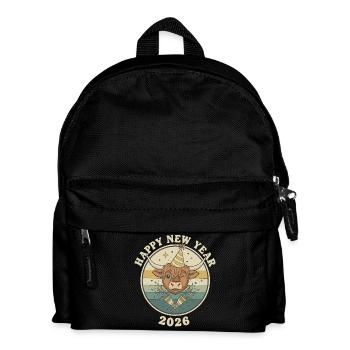Highland Cow Silvester 2026 Lustiges Partyhut - Kinder Rucksack - Schwarz - Vorne