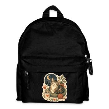 Gemütliche Katze Kaffee Garn - Kinder Rucksack - Schwarz - Vorne