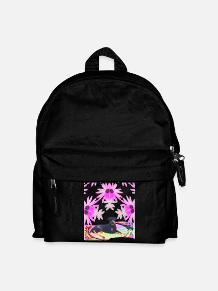 Male Lobo - surrounded by pink flowers in the rainbow - Kids' Backpack - black