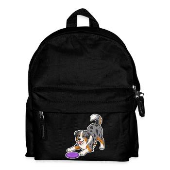 Australian Shepherd with purple Frisbee - Kids' Backpack - black - Front