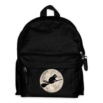 Raccoon on broom before full moon Halloween Funny - Kids' Backpack - black - Front