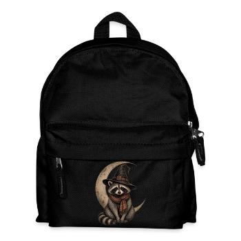 Halloween Raccoon with Crescent Moon and Witch Hat - Kids' Backpack - black - Front