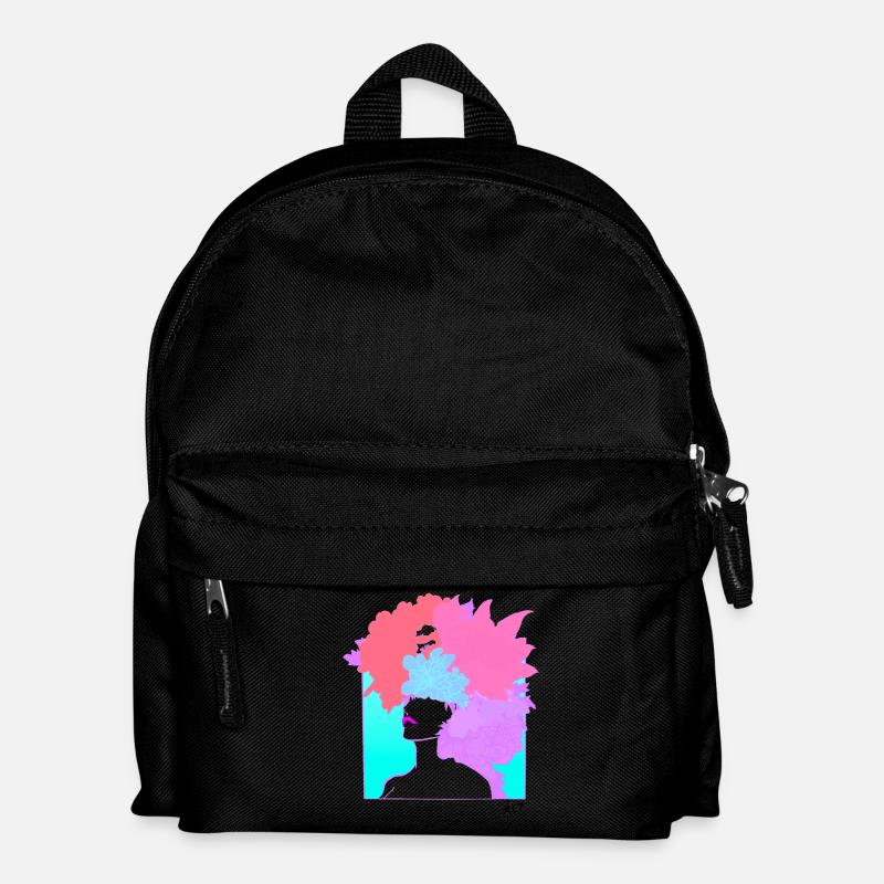 Blue floral portrait - Kids' Backpack - black