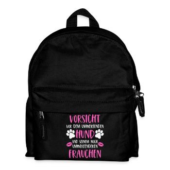 Hunde Frauchen Vorsicht vor dem umwerfenden Hund - Kinder Rucksack - Schwarz - Vorne