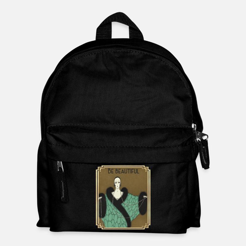 Be Buautiful, Art-deco Mode mit Perlenkette - Kinder Rucksack - Schwarz