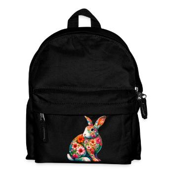 Rabbit decorated with flowers - Kids' Backpack - black - Front
