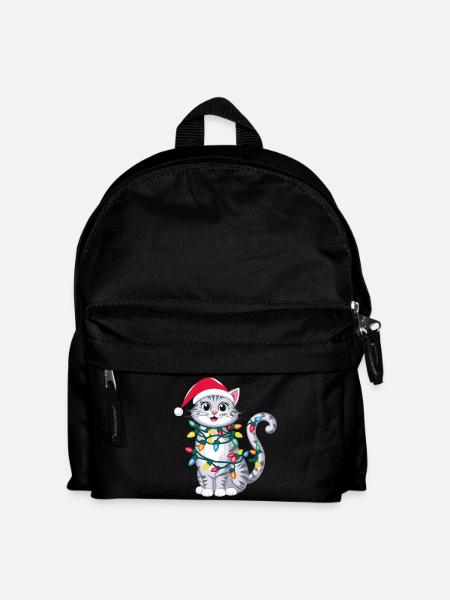 Christmas cat with fairy lights and Christmas - Kids' Backpack - black