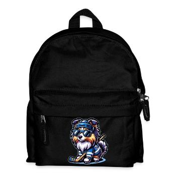 Cooler Sheltie Erobert Das Eis Im Eishockey-Stil - Kinder Rucksack - Schwarz - Vorne
