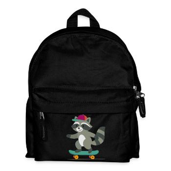 Skateboard raccoon with baseball cap - Kids' Backpack - black - Front