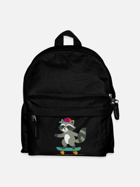 Skateboard raccoon with baseball cap - Kids' Backpack - black