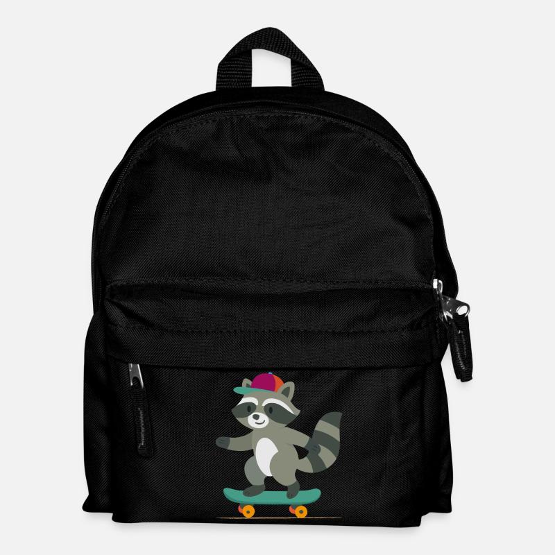 Skateboard raccoon with baseball cap - Kids' Backpack - black
