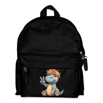 Fröhliches Dinosaurier mit Blumenkranz - Kinder Rucksack - Schwarz - Vorne