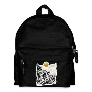 Radfahrer Bergpass Holzschnitt Goldsonne - Kinder Rucksack - Schwarz - Vorne