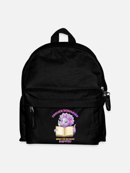 Endlich Schulkind Aquarell Dino mit Buch - lila - Kinder Rucksack - Schwarz