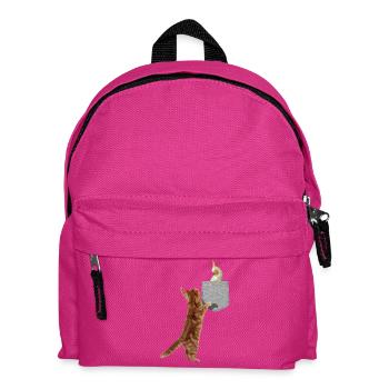 Cat Reaching Cockatiel Bird In Fake Print-On - Kids' Backpack - fuchsia - Front