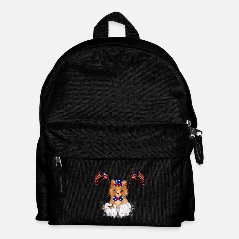 Cute kitten with flag and American flag - Kids' Backpack - black