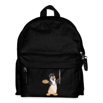 Penguin Painter Brush Painting - Kids' Backpack - black - Front