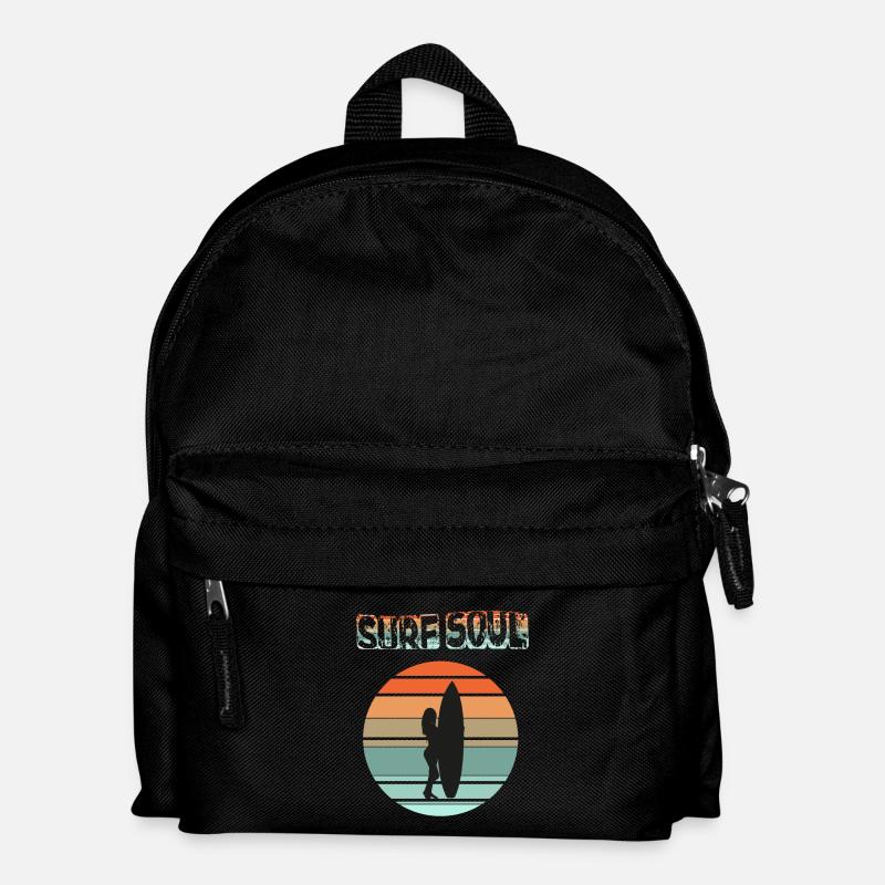 Surfer silhouette with sunset - Kids' Backpack - black