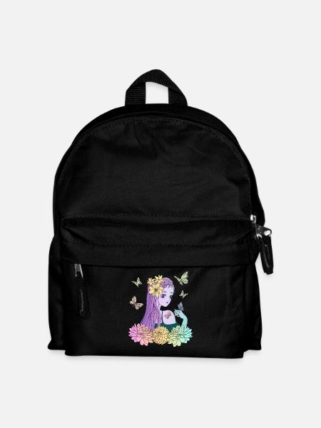 Manga Mädchen mit Schmetterlingen - Kinder Rucksack - Schwarz