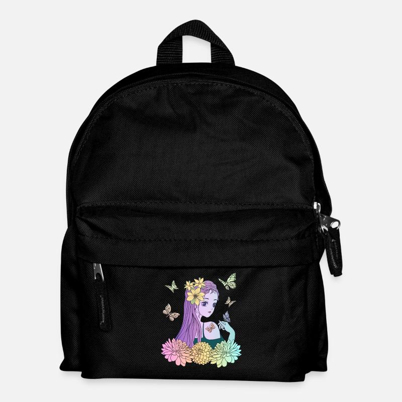 Manga Mädchen mit Schmetterlingen - Kinder Rucksack - Schwarz