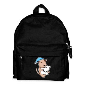 Cat with sleeping cap and pillow - Kids' Backpack - black - Front