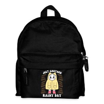 Cat with raincoat and rubber boots, saying - Kids' Backpack - black - Front