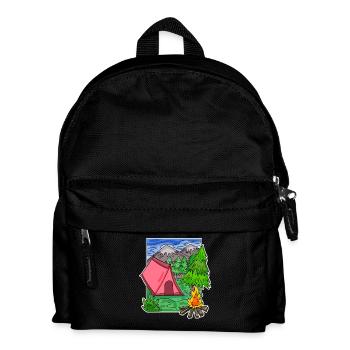 Zelten Camping Motiv - Kinder Rucksack - Schwarz - Vorne