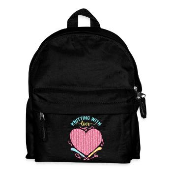 Knitting Love Heart – Stricken mit Liebe - Kinder Rucksack - Schwarz - Vorne