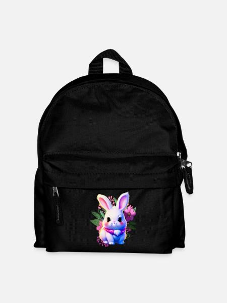 niedlicher Osterhase Floral mit Oster Blumen - Kinder Rucksack - Schwarz