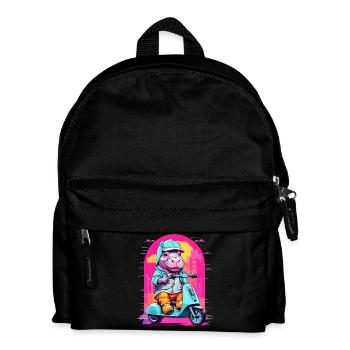 Hippopotamus on Scooter - Kids' Backpack - black - Front