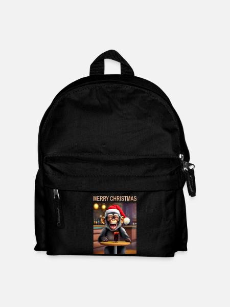 Affe feiert Weihnachten mit Mütze und Getränk - Kinder Rucksack - Schwarz