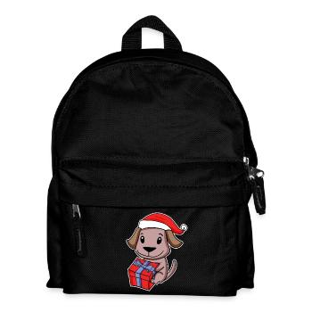 Hund mit Weihnachtsmütze und Weihnachtsgeschenk - Kinder Rucksack - Schwarz - Vorne