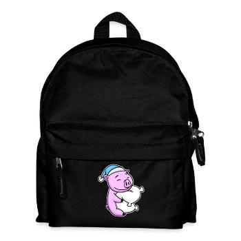 Pig with pillow and sleepy cap - Kids' Backpack - black - Front