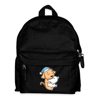 Dog with pillow and sleepy cap - Kids' Backpack - black - Front