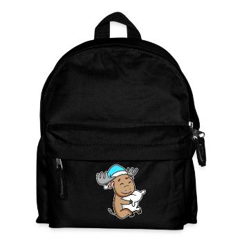 Elch mit Kissen und Schlafmütze - Kinder Rucksack - Schwarz - Vorne