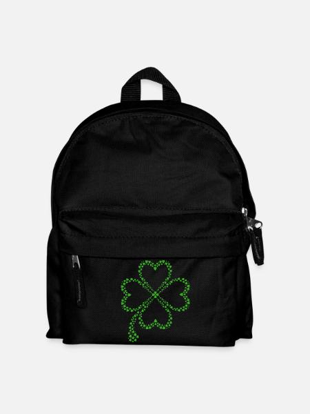 Grünes Kleeblatt aus Herzen - Kinder Rucksack - Schwarz
