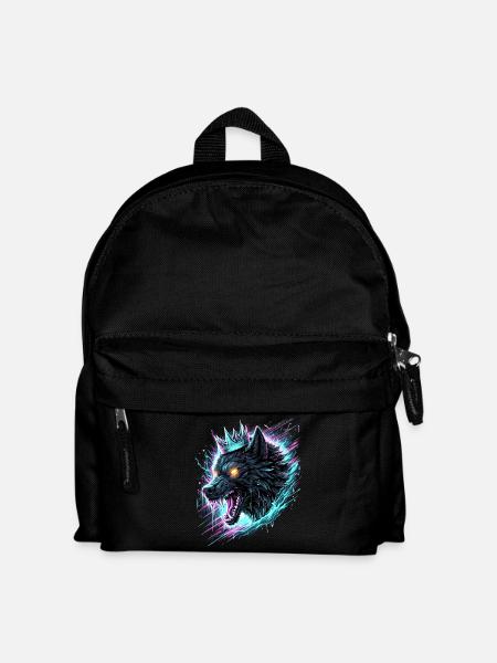 Königlicher Wolf Synthwave - Kinder Rucksack - Schwarz
