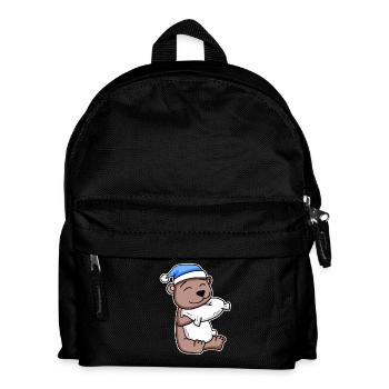 Bär mit Kissen und Schlafmütze - Kinder Rucksack - Schwarz - Vorne