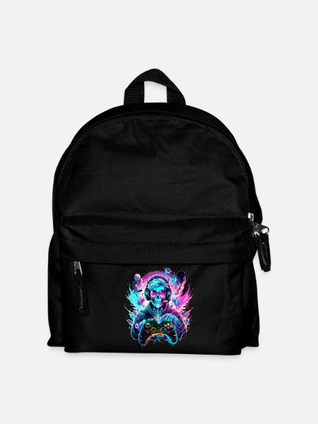 Synthwave Skull Gaming Controller Art - Kinder Rucksack - Schwarz