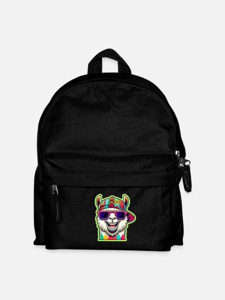 Cool Alpaca with Colorful Sunglasses and Cap - Kids' Backpack - black